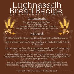 the recipe for lughnasadh bread is shown on a brown and white background