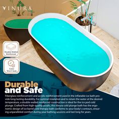 an advertisement for a bathtub and safe product in the middle of a living room