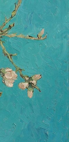 a painting of flowers on a blue background