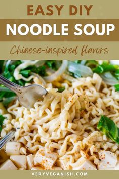 an easy noodle soup recipe with noodles and greens