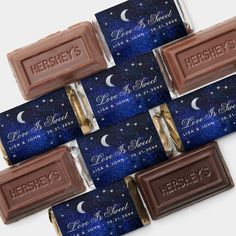 hershey's chocolate bar wrappers with moon and stars in the sky on them