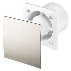 a white wall mounted outlet with a square cover on the right side and a round hole in the middle