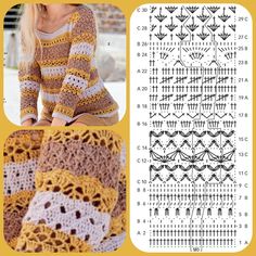 the crochet pattern is shown in two different colors, including brown and white