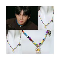 BTS Jungkook Inspired Summer Daisy Charm Necklace, Premiere Party Necklace, Jungkook Style Kpop BTS Necklace. Really cool, and very beautiful Necklace! Perfect to wear for any occasion, and to keep Jungkook closer to heart! Materials: Acrylic Beads, Pearl White Beads, 925 Sterling Silver Spacer Beads Necklace Length: 16 inches with 2 inches Extender. Beads Size: 2mm, 3mm, 4mm Pendant Daisy Flower Size: 10mm If you have any other questions, please don't hesitate to contact me. Thank you for shopp Jungkook Necklace, Jungkook Bracelet, Kpop Necklace, Bts Necklace, Bts Jewelry, Bts Accessories, Jungkook Style, Jewelry Kpop, Bts Bracelet