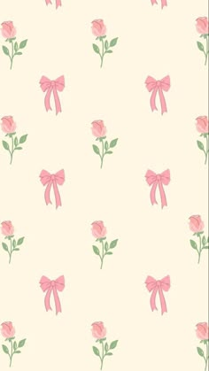 pink roses with green leaves and bows on a white background for wallpaper or fabric