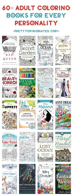 an image of books with the title, 60 adult coloring books for every personality