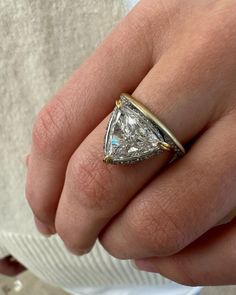 Vintage Unique Engagement Ring Trillion Cut Moissanite Art Deco Engagement Ring Ugly Engagement Rings, Triangle Engagement Ring, Trillion Cut Diamond Ring, Trillion Engagement Ring, Unique Wedding Sets, Moissanite Ring Set, Vintage Inspired Rings, Art Deco Wedding Rings, Best Engagement Rings