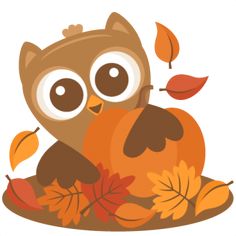 an owl sitting on top of a pile of leaves