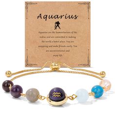 PRICES MAY VARY. 【Aquarius Gifts】Each of the 12 zodiac signs have its own associated stones, which can be used to strengthen positive traits and balance negative ones.We carefully selected Garnet, Amethyst, Labradorite, Aquamarine, Apatite, Clear Quartz for the Aquarius bracelet. 【Design Inspiration】 Everyone has their own zodiac sign, and this bracelet is dedicated to the people of Aquarius. The zodiac sign bead is engraved with a two-sided pattern, the front is sign symbol, the back is Aquariu Aquarius Bracelet, Healing Crystal Bracelets, Aquarius Gifts, The Aquarius, Positive Traits, Zodiac Bracelet, Crystal Healing Bracelets, 12 Zodiac, Bracelet Design