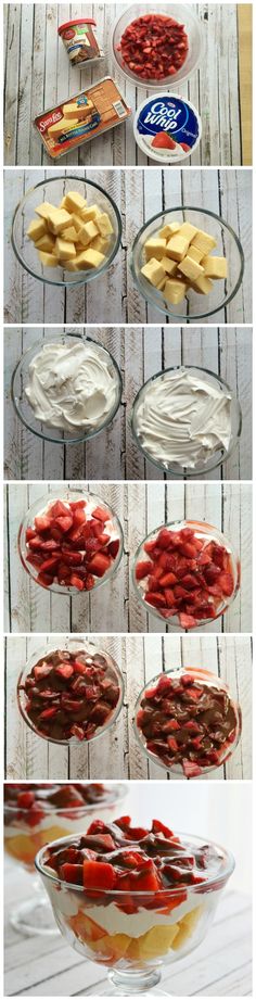 the steps to make an easy dessert with strawberries and whipped cream