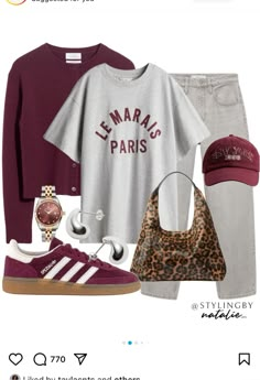 Leopard Trainers Outfit, Burgundy Trainers Outfit, Burgundy Adidas Outfit, Leopard Bag Outfit, Burgundy Sneakers Outfit, Burgundy Cardigan Outfit, Burgundy Outfit Ideas, Outfit For Autumn