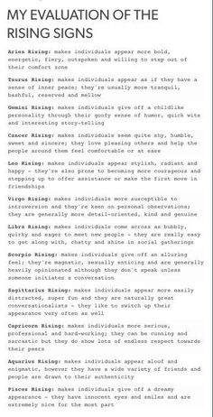 a document with the words,'my evaluation of the rising signs '