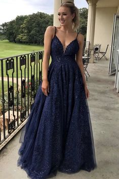 Blue Prom Gown, Blue Lace Prom Dress, Navy Gown, Formal Dresses Graduation, Navy Blue Prom Dresses, Prom Dresses Long Lace, A Line Evening Dress, Dress With Sequins, Tulle Sleeves