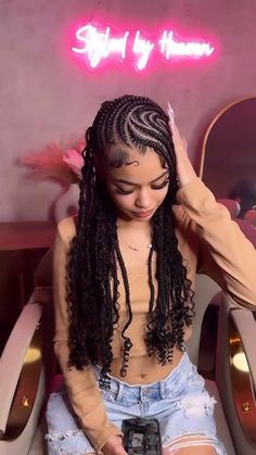 Lemonade Goddess Braids Curly, Braided Hairstyles With Added Hair, Fulani Box Braids Hairstyles, Lemonade Boho Braids Hairstyles, Trending Fulani Braids, Boho Lemonade Fulani Braids, Cute Hairstyles To Do With Braids, Light Weight Braids, Fulani Lemonade Braids