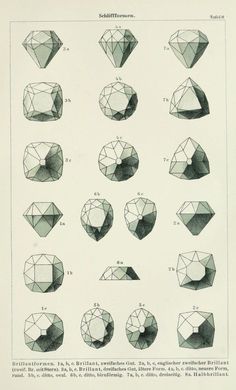 an image of different shapes and sizes of diamond stones in black ink on white paper