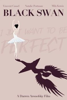 the poster for black swan is shown with an image of a ballerina and a bird