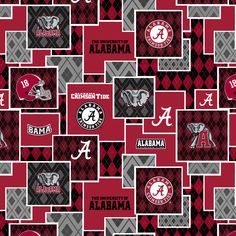 the university of alabama pattern is shown in red and gray colors, with black and white accents