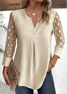 Color:Light Camel;Size:S;Size:M;Size:L;Size:XL;Size:XXL;Package Contents:1 X Blouse;Occasion:Other;Style:Casual; Boutique Style Outfits, Trendy Tops For Women, Mesh Long Sleeve, Loose Blouse, Casual Blouse, Trendy Tops, Elegant Woman, Fashion Online Shop, Womens Clothing Tops