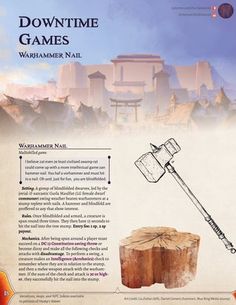 an advertisement for a game called downtime games, featuring a hammer and tree stump