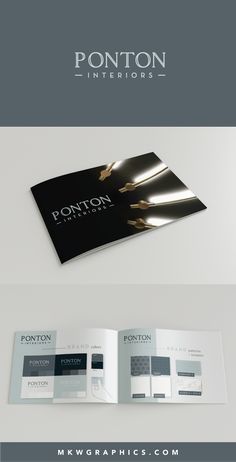 an open brochure is shown on top of a white surface with the words ponton international