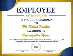 employee of the month award certificate