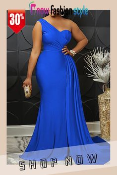 Blue Formal Sleeveless Draped One Shoulder Slim Fit Evening Party Mermaid Maxi Dress for Wedding Royal Blue Evening Gowns Elegant, Maxi Dress For Wedding, One Shoulder Evening Dress, Mermaid Maxi Dress, Bridal Ideas, Dress For Wedding, Wedding Colors Blue, Formal Cocktail Dress, Bridesmaids Dress