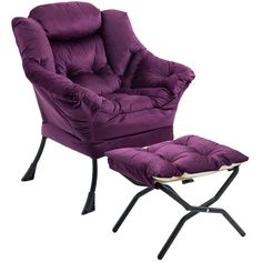 a purple chair and footstool sitting next to each other