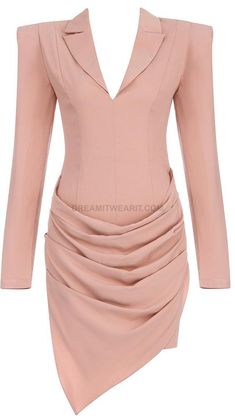 Mini Blazer Dress, Mini Blazer, Dress Blush Pink, Celebrity Inspired Dresses, Asymmetrical Hem Dress, Body Sculpting, Draped Dress, Women Wedding Guest Dresses, Long Sleeve Mini