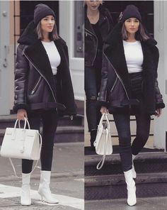 Ootd Winter, Olivia Culpo, Aviator Jackets, White Boots, Winter Outfits Women, Celebrity Fashion, Winter Fashion Outfits, Cute Fashion, Jacket Outfits