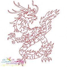 a red and white drawing of a dragon