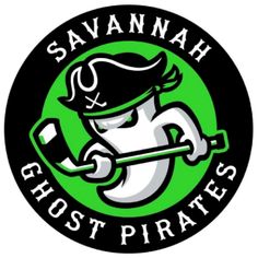 the logo for savannah ghost pirates, which is featured in green and black with an image of