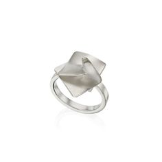 a silver ring with a square shaped design on it