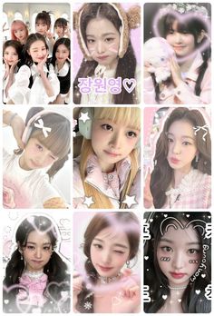 many different pictures of young women with hearts on their foreheads and in the background are stars