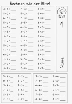 the worksheet for addition and subtraction with numbers 1 to 10 in german