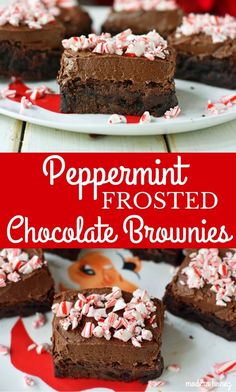 peppermint frosted chocolate brownies on a plate