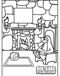 a coloring page with an image of a man and woman sitting in front of a fireplace