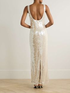 SIMKHAI Bex sequined tulle maxi dress | NET-A-PORTER Gold Slip Dress, Tulle Maxi Dress, Wedding Dress Sequin, Sequin Bridesmaid Dresses, Exclusive Dress, Satin Maxi, Halter Maxi Dresses, Maxi Tank Dress, The Cream