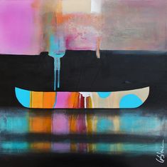 an abstract painting of a boat in the water