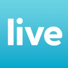 the words live are white on a blue background