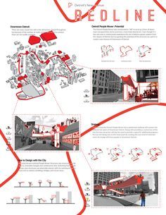 a red line map shows the locations of various buildings and streets in which people are walking