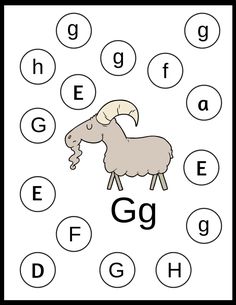 the letter g worksheet with an image of a goat and letters on it