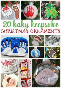 20 baby keepsake christmas ornaments are featured in this collage