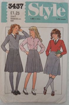 (1981) Style 3437 sewing Pattern Girls School uniform Skirt A Line skirt Cut Age 7yrs Complete School Uniform Lined Skirt, Fitted School Uniform Skirt, Retro School Skort With Lined Skirt, Retro Pleated Skort For School, Retro School Skort, Uniform Style Fitted School Skirt, Vintage Outfits For School, Catholic School Uniforms, School Uniform Skirts