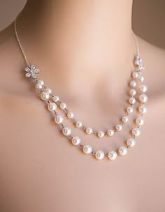 Pearl Necklace Bridal, Girlfriend Necklace Gift, Anting Manik, Swarovski Pearl Necklace, Floating Diamond Necklace, Bridesmaids Jewelry, Pearl Jewelry Design, Pearl Necklace Designs, Necklace Bridal