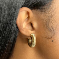 18K Gold Filled Size: 30mm C Shaped Hoop Hypoallergenic Water Resistant Mini Hoop Earrings, Fine Jewels, Jewelry Care, Jewelry Stores, Fashion Earrings, Gold Earrings, Gold Filled, 18k Gold, Jewelry Accessories