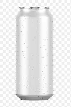 a can of soda with water droplets on the top and bottom, as well as an empty