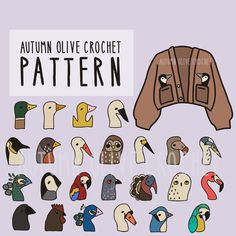 an assortment of different types of birds with the words autumn olive crochet pattern