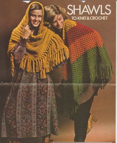 two women wearing shawls and scarves on the cover of a knitting pattern book