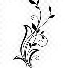 a black and white floral design on a transparent background