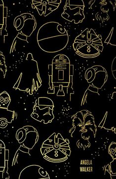 star wars doodles on a black background